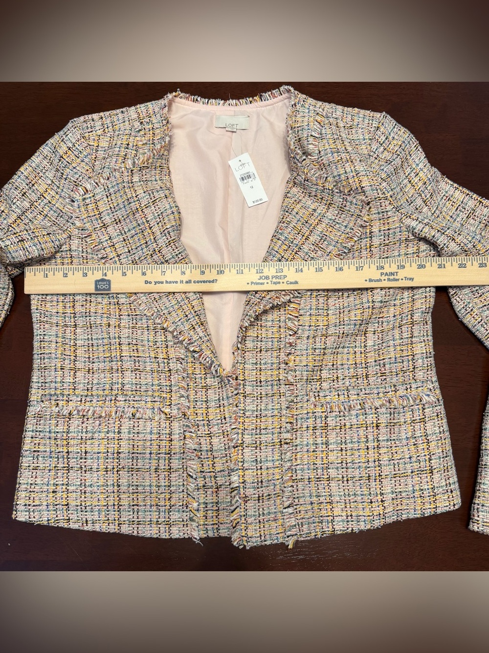 LOFT Pink Multi-Color Tweed Blazer with Fringe Trim - Picture 9 of 12